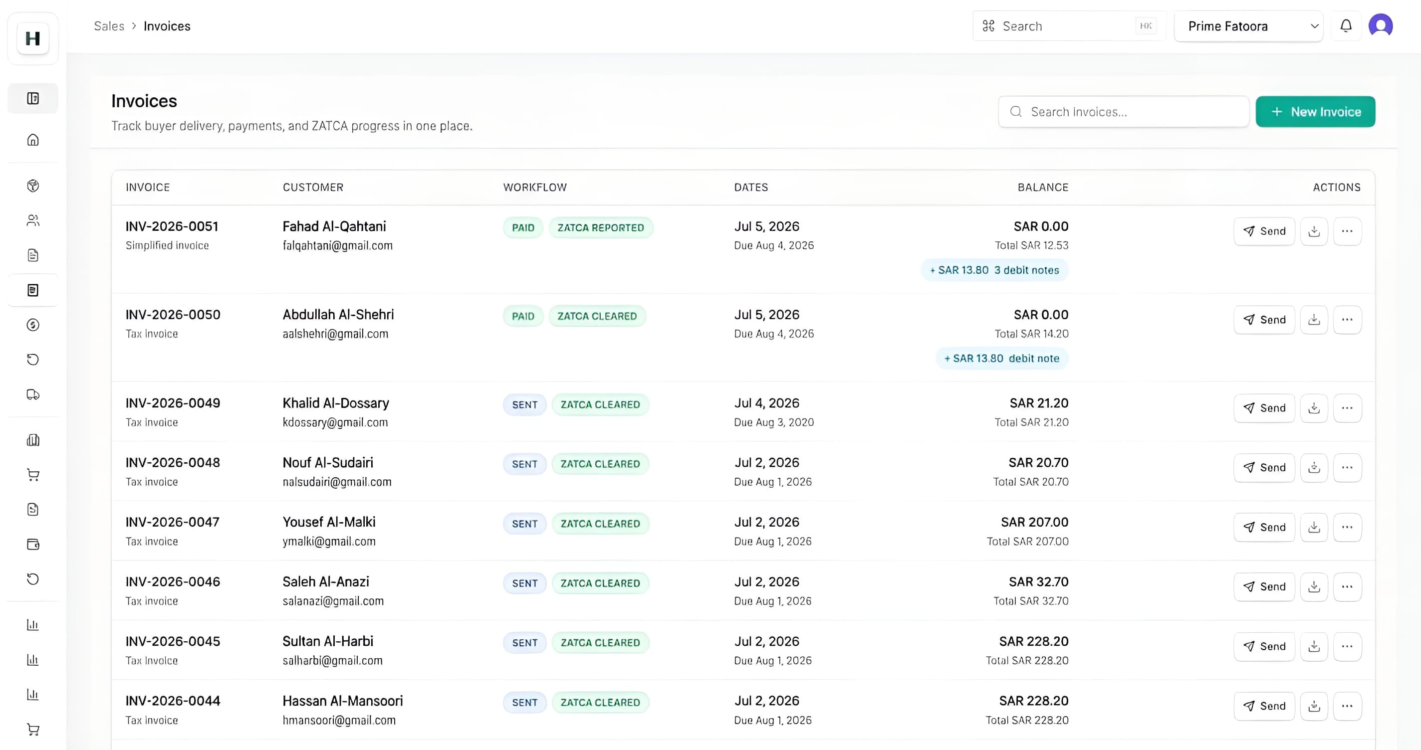 Prime Fatoora dashboard preview